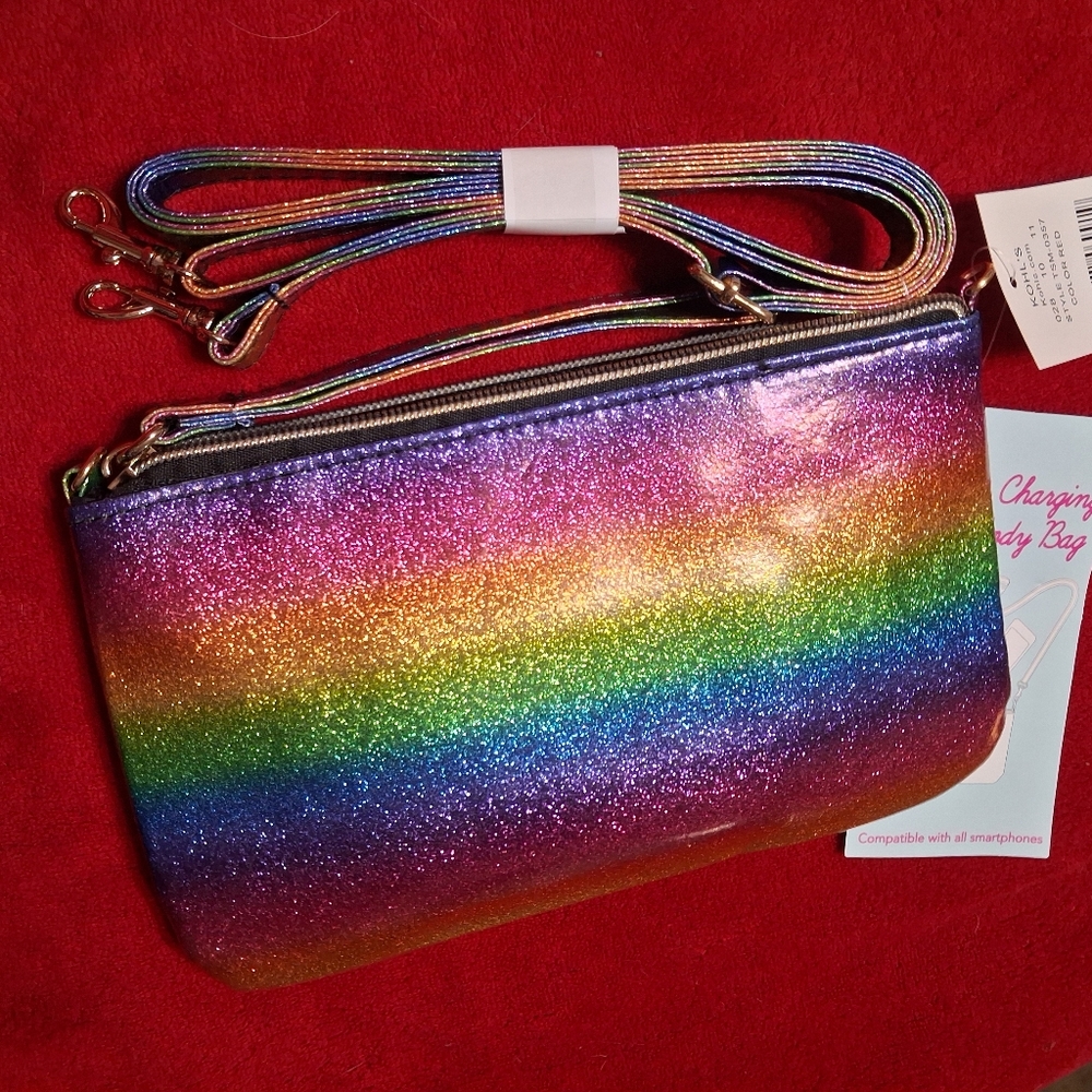 Phone Charging Crossbody Multicolor Glitter Rainbow Wristlet Easter NWT